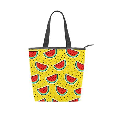 Imagem de Bolsa feminina de lona durável, fatias de melancia, amarelo brilhante, grande capacidade, sacola de compras