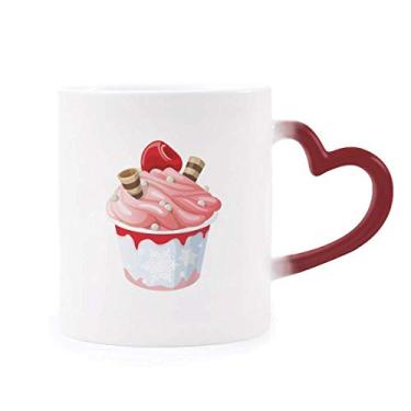Imagem de Caneca de grés rosa sabor sorvete doce sensível ao calor Caneca vermelha que muda de cor