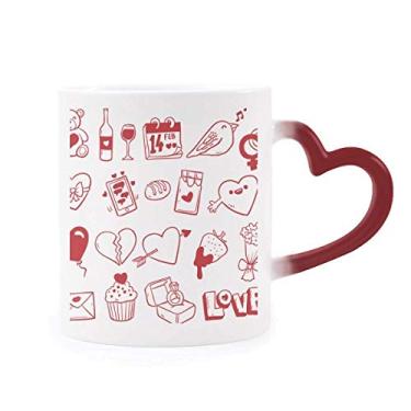 Imagem de Caneca sensível ao calor Dia dos Namorados Vinho Amor Pássaro Coração Vermelho Mudança de Cor