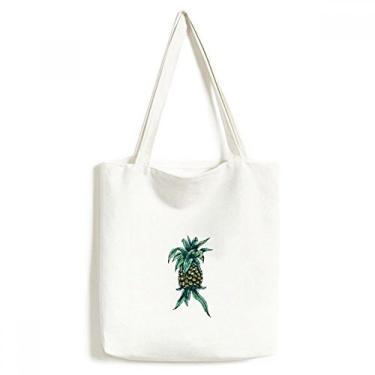 Imagem de Bolsa de lona com estampa de abacaxi, fruta comida, verde, sacola de compras, bolsa casual