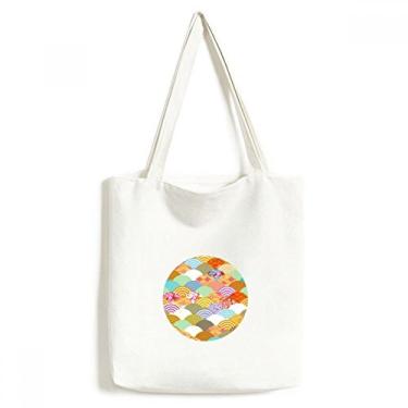Imagem de Bolsa sacola de lona com estampa geométrica de flores quadradas japonesas bolsa de compras casual bolsa de mão
