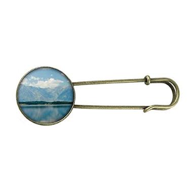Imagem de Broche de metal retrô Mountain River Forest Reflection Sky Cloud