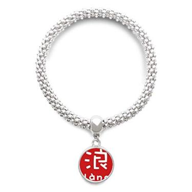Imagem de DIYthinker Pulseira de prata chinesa com pingente de personagem chinês, bracelete ajustável