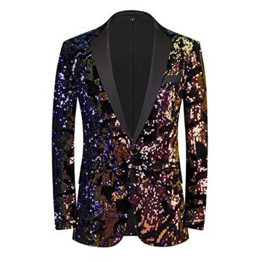 Imagem de Blazer masculino brilhante de lantejoulas, terno de um botão, blazer de veludo smoking blazer casaco esportivo festa jantar baile, preto, G (busto: 114 cm)