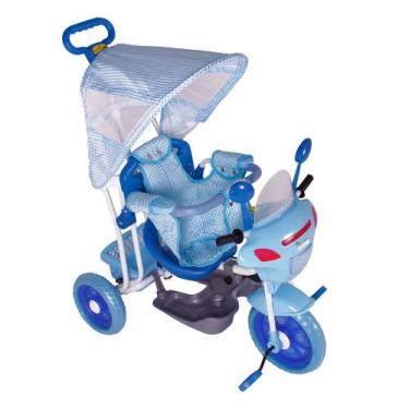 Imagem de Triciclo Motinha Infantil Com Capota Azul Passeio E Pedal Bel