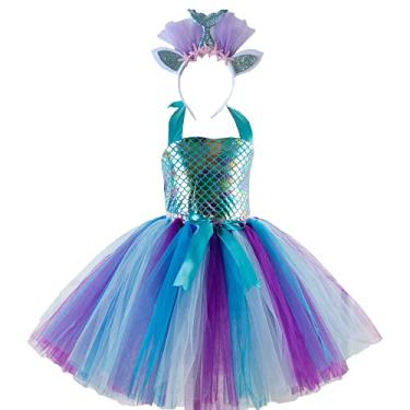 Imagem de Legou Saia curta de sereia para meninas, saia de escama de peixe tiara, Sx-hd93470 + Headdress, 16