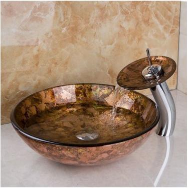 Imagem de Conjunto de torneira de pia para banheiro com proteção ambiental da GOWE, lavatório de vidro temperado, pintado à mão, torneira de torneira para misturador