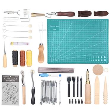 Imagem de Xnferty 55 unidades conjunto de ferramentas para artesanato em couro, ferramentas para trabalho em couro Kit para artesanato em couro, costura à mão Ferramentas de costura manual em couro feitas à mão