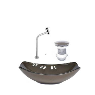 Imagem de Kit Cuba de Vidro + Torneira para Lavatório Oval Chanfrada 36cm Marrom