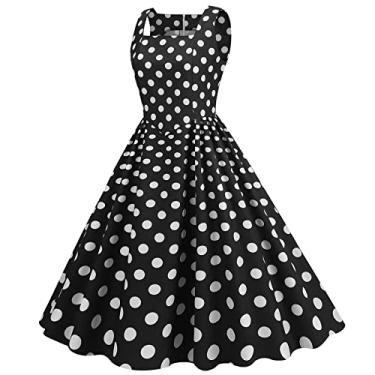 Imagem de UIFLQXX Vestido feminino casual sem mangas 1950 para dona de casa para festa à noite vestido de formatura vestidos femininos de verão midi vestidos casuais, Preto, P