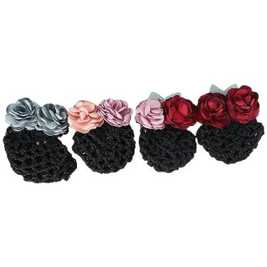 Imagem de 4 peças de cobertura de coque de cabelo para mulheres, ganchos de mola de flores elegantes, presilhas de arco, capa de coque para aeromoça, bancos, hotéis, enfermeiras, restaurantes, funcionários