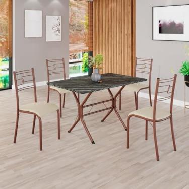 Imagem de Conjunto Sala de Jantar Mesa Retangular 100x60cm Tampo Pedra Ardósia Indiana 4 Cadeiras Paraty Creme/Marrom