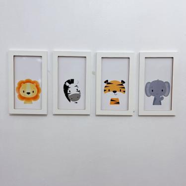 Imagem de Kit Quadros safari animais bichos infantil leão girafa 15x25