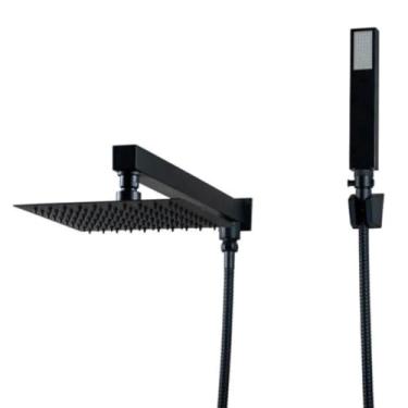 Imagem de Chuveiro ducha de banho inox desviador preto quadrado 25x25cm com chuveirinho de mão