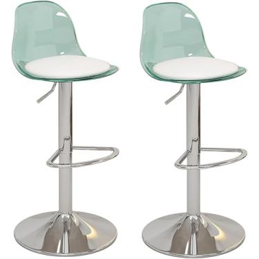 Imagem de Conjunto de 2 bancos de bar em acrílico - cadeiras giratórias elegantes com altura ajustável em couro PU e encosto transparente - bancos de bar modernos para cozinha doméstica, verde
