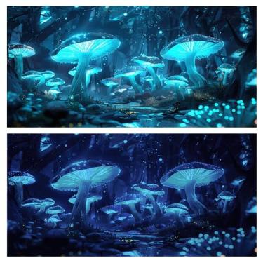 Imagem de Dtekoj 91 x 61 cm luz negra cogumelo ciano luz negra fundo de aquário UV fundo reativo céu estrelado luar terrário fundo com 10 EVA fita dupla face