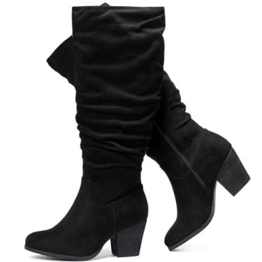 Imagem de Luoika Botas femininas extra largas na altura do joelho, larga, plus size, cano alto, salto baixo empilhado, botas de inverno e outono., Preto 204, 11 X-Wide