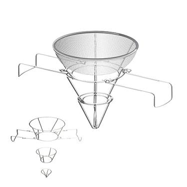 Imagem de Suporte de filtro de óleo de fritadeira, filtro de óleo de cozinha, suporte de filtro de cone de xarope de bordo, design de braço dobrável e extensível com tigela de filtragem removível para separado