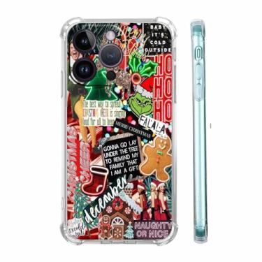 Imagem de malegaon Capa estética de Natal para iPhone 15 Pro Max, capa de colagem de elementos de férias de inverno para crianças, capa amortecedora de TPU macio compatível com iPhone 15 Pro Max