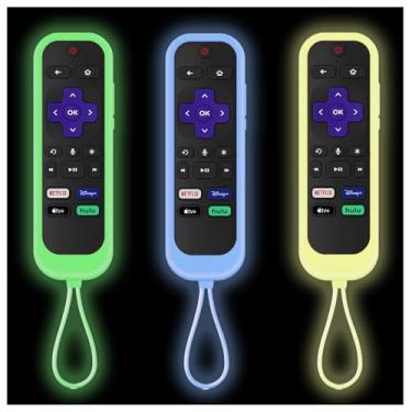 Imagem de Taiyiluo 3 peças de capa para controle remoto Roku TCL de silicone, compatível com Onn Roku TV, Hisense, brilha no escuro