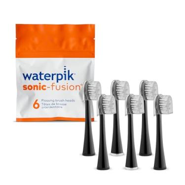 Imagem de Waterpik Cabeças de escova de substituição de tamanho compacto genuíno com capas para escova de dentes Sonic-Fusion fio dental SFRB-2EB, 6 unidades pretas