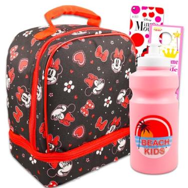 Imagem de Disney Minnie Mouse Lancheira para meninas com 2 compartimentos, garrafa de água, adesivos, mais