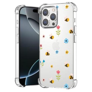 Imagem de YESPURE Capa para iPhone 16 Pro Max transparente macia projetada com mola linda estampa floral abelha Cornors bumper TPU macio à prova de choque anti-amarelamento capa protetora para iPhone 16 Pro Max
