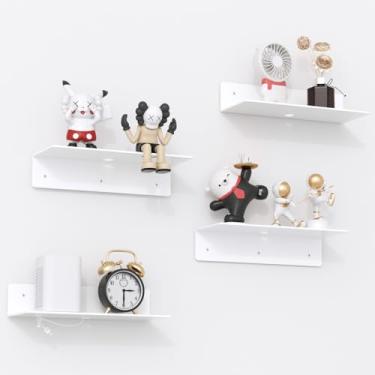 Imagem de PuzFun Prateleiras flutuantes de acrílico branco de 30,5 cm, pacote com 4 clipes de cabo, pequena prateleira flutuante para expandir o espaço de exibição de parede na sala de estar, banheiro, sala de