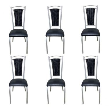 Imagem de Kit 6 Cadeiras Cozinha Aço Tubolar Confortável Jantar Preto e Branco Tecido Liso