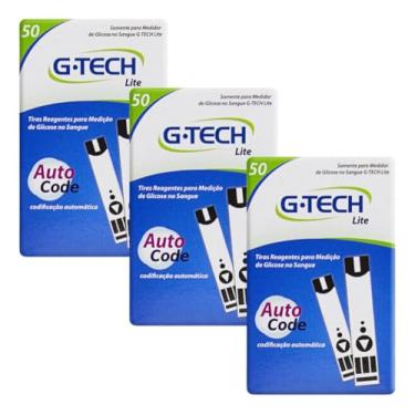 Imagem de Tiras de Glicemia G-Tech Lite, 150 Tiras Reagentes para Medição de Glicose no Sangue, Codificação Automática