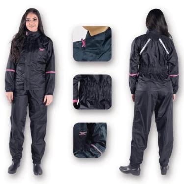 Imagem de Capa de Chuva Moto Feminina Piracapas Nylon Confort Preto/Rosa, G