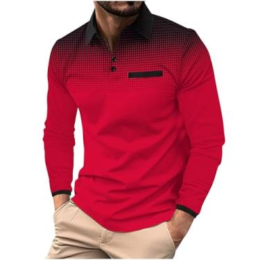 Imagem de Pulôver masculino de manga comprida gradiente atlético, moderno, confortável, casual, blusa clássica de outono para trilhas, camiseta diária, Y1-vermelho, G