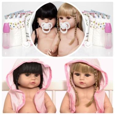 Imagem de 2 Bebes Reborn Meninas Gêmeas Lindas 46cm Saída de Banho - Cegonha Reb