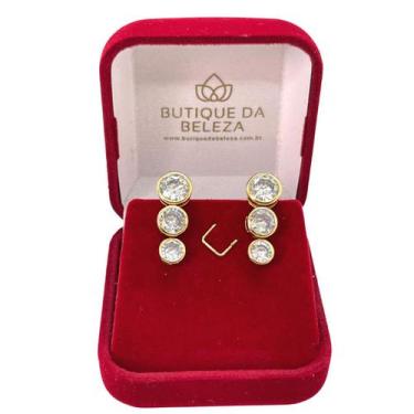 Imagem de Brinco Feminino para 3 Furos Zircônia Coração Semijoia - Butique da Be