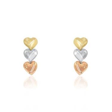 Imagem de Brinco de ouro 18k Três Corações - Elegancy Joias