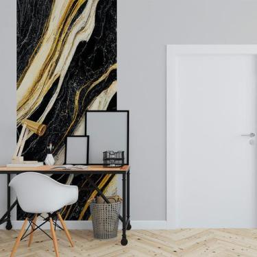 Imagem de Papel de Parede Painel 3D Mármore Preto Branco Dourado 1M Revestimento
