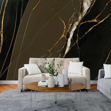 Imagem de Papel de Parede Painel 3D Mármore Cinza Fio Ouro 3M Revestimento Pedra