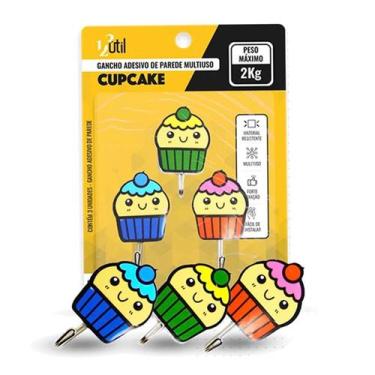 Imagem de Gancho Adesivo De Parede Cupcake C/3Pçs Peso Máximo 2Kg - 123util
