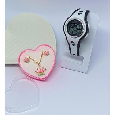 Imagem de Kit Relógio Infantil Digital Luz Led Colorido Menina Esporte Silicone 