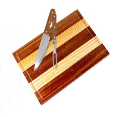 Imagem de Conjunto Tabua Carne 42cm Churrasco com Jogo de Garfo Faca - Moveis C.