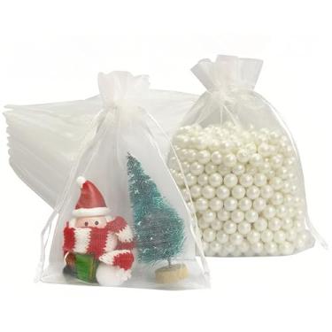 Imagem de AB Max Sacos grandes de organza – presentes de casamento, sacos de cordão, bolsas de joias, 17 x 23 cm, bolsa de malha de proteção de frutas, branca, 10 peças
