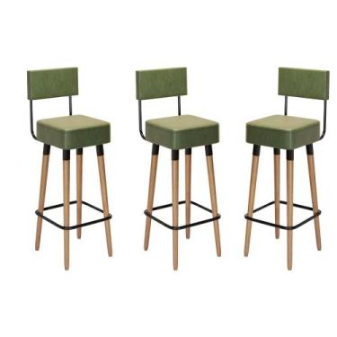 Imagem de Kit 03 Bancos Banquetas Pés Palito Barcelona material sintético Verde 