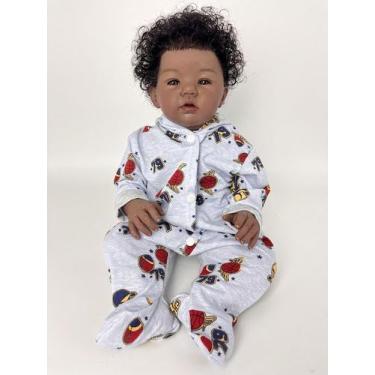 Imagem de Bebê reborn artesanal menino cabelo afro corpo de tecido - Mundo Azul 