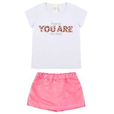 Imagem de Conjunto para meninas verão short saia branco com rosa neon - SCOTT KI