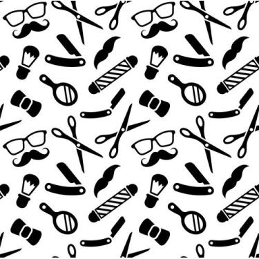 Imagem de Papel de Parede Barbearia Retro Utensílios Navalette Bigode Tesoura - 