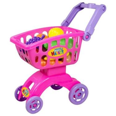 Imagem de Carrinho De Compras Infantil Super Market Rosa 8704 - Braskit