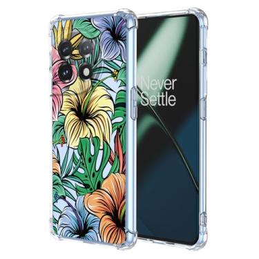 Imagem de JDYGWK Capa para Oneplus 11 1+ 11 com estampa de flores transparentes, TPU macio fino e leve, à prova de choque, capa protetora de telefone para Oneplus 11, aquarela