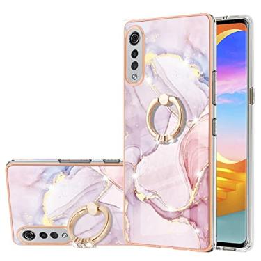 Imagem de Dinglijia Capa para Moto Velvet 4G, capa de veludo 5G, TPU macio + padrão de mármore IMD capa com suporte brilhante para meninas e mulheres, capa de proteção de câmera e tela para LG G9 Velvet BKZH