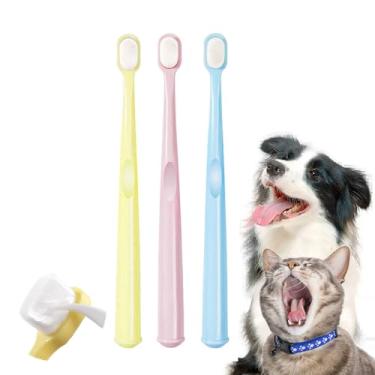 Imagem de KnocKconK Kit de escova de dentes para cães pequenos, escova de dentes dentária extramacia, cabeça de limpeza fácil de dentes, escova densa de limpeza profunda para animais de estimação, cuidados