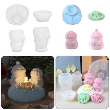 Imagem de Cestony 4 peças de boneco de neve assando uma vela em forma de fogueira moldes de silicone para fazer velas, pilares de resina, velas de aromaterapia, sabonete, flor, amostra, argila artesanal
